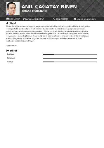 Ziraat Mühendisi Cv Örnekleri cv indir